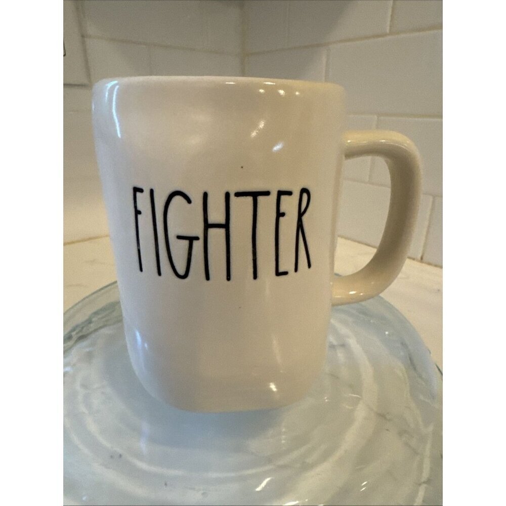 FIGHTER White Coffee Mug by Magenta. Rae Dunn Artisan Collection Design.